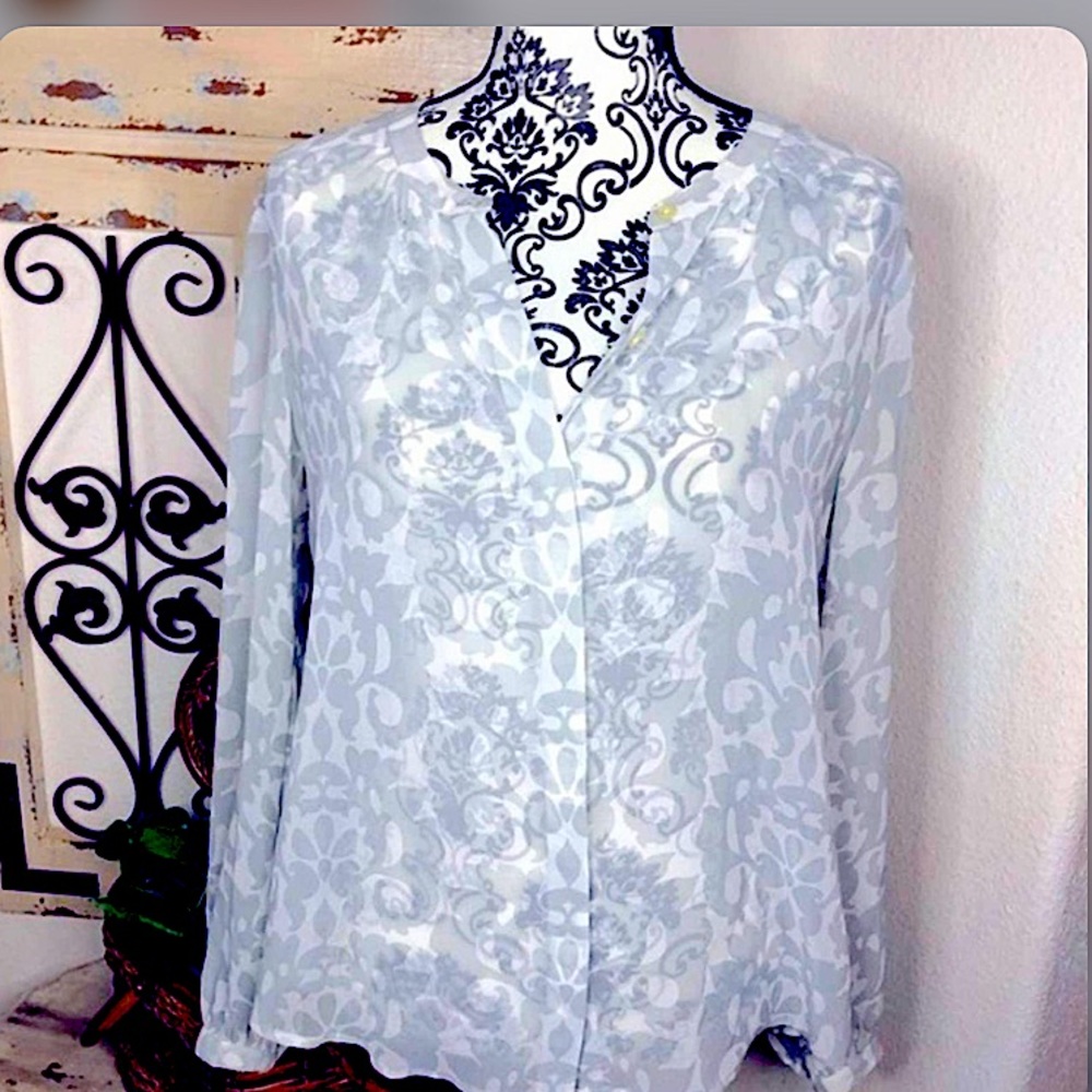 Banana republic gray and white sheer blouse